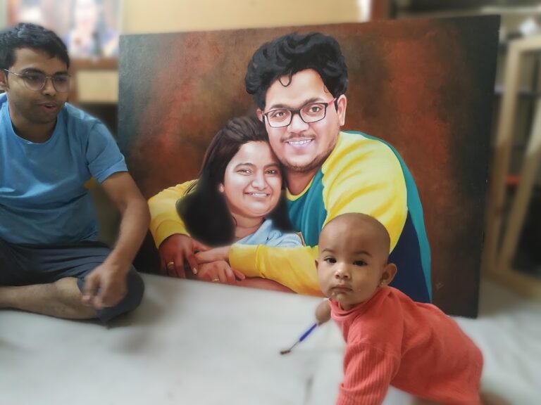 Painting artist partha biswas with his daughter