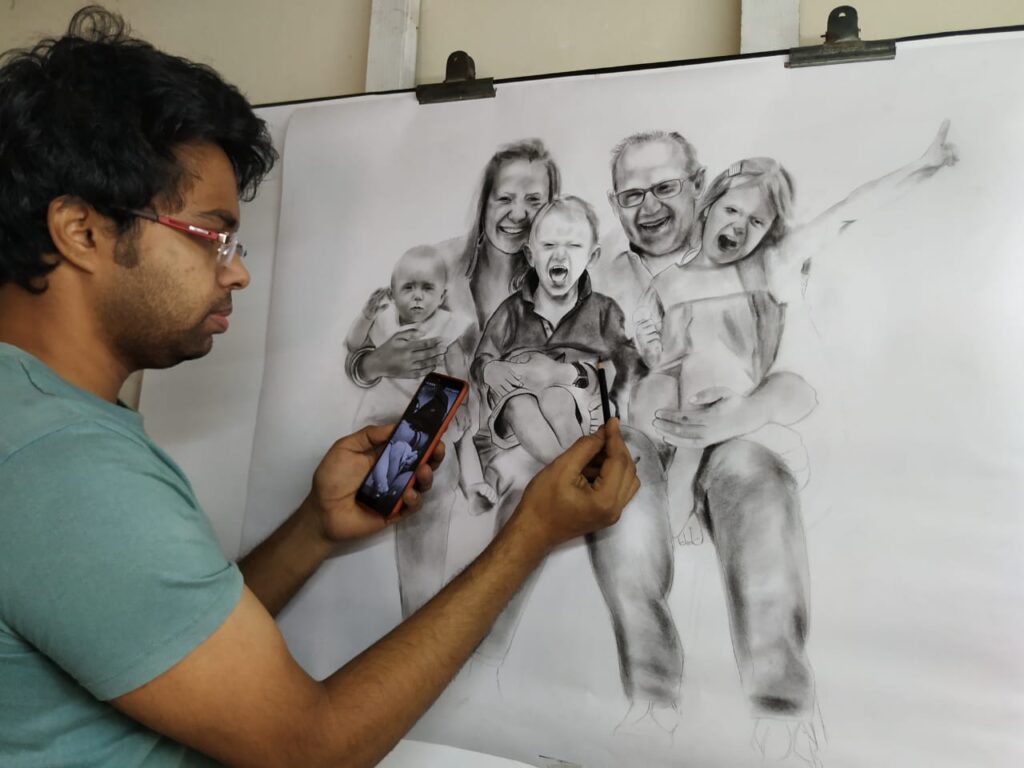 Sweet family pencil drawing